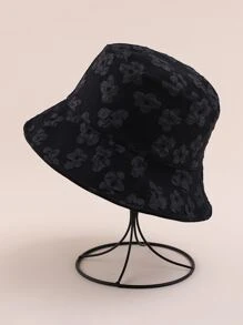Floral Pattern Reversible Bucket Hat - Black - View 4