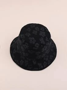 Floral Pattern Reversible Bucket Hat - Black - View 2