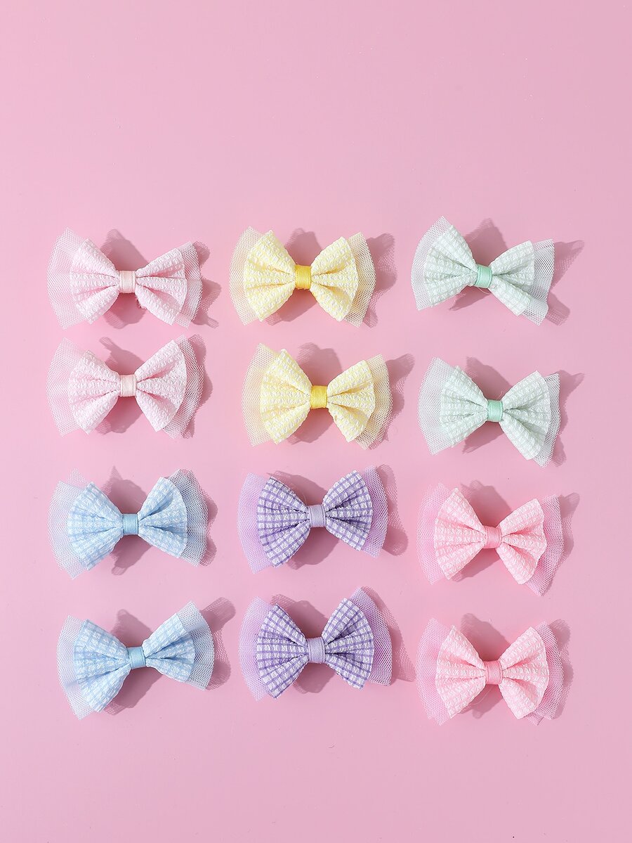12 cái Bé Gái Mới Biết Đi Nơ Trang Trí Tóc Kẹp - Nhiều màu - Xem 1
