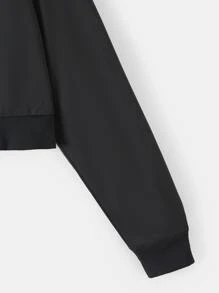 SHEIN EZwear Áo hoodie ngắn Dây kéo Chất rắn - màu đen - Xem 3