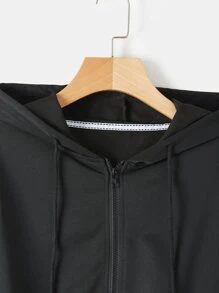 SHEIN EZwear Áo hoodie ngắn Dây kéo Chất rắn - màu đen - Xem 4
