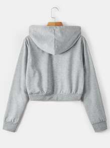 SHEIN EZwear Zip Up Solid Crop Hoodie - Light Grey - View 2