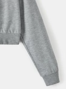 SHEIN EZwear Zip Up Solid Crop Hoodie - Light Grey - View 4