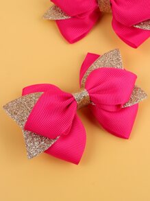 2pcs Red Jacquard Ribbon Bow Hair Clips, Shiny Alligator Clips With Bow, Elegant Hair Clips Suitable For Flower Girls, Brides, Teenagers, Wedding Party Gifts - Multicolor - View 5