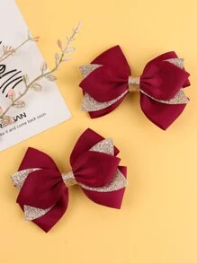 2 件装新年款勃艮第红蝴蝶结儿童发夹