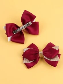 2 件装新年款勃艮第红蝴蝶结儿童发夹