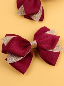 2 件装新年款勃艮第红蝴蝶结儿童发夹