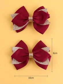 2 件装新年款勃艮第红蝴蝶结儿童发夹