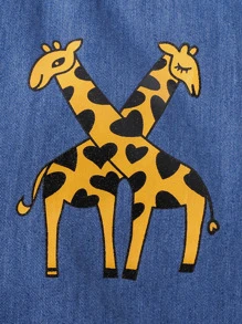 男嬰卡通圖案補丁貼口袋頂針襯衫連體短褲