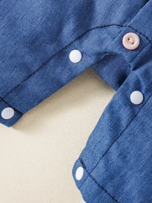 男嬰卡通圖案補丁貼口袋頂針襯衫連體短褲