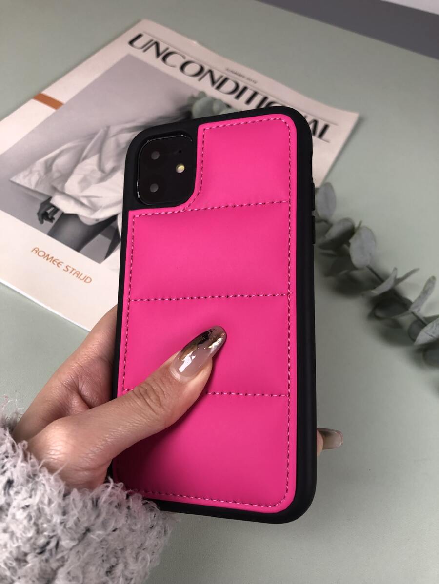 Ốp điện thoại bảo vệ cơ bản với họa tiết lông vũ viền tương phản - Màu Hồng Tươi - Xem 1