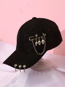 Gorra de béisbol con decoración de broche con diseño de calavera - Negro - Ver 1