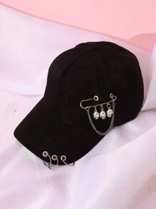 Gorra de béisbol con decoración de broche con diseño de calavera - Negro - Ver 2