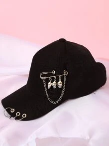 Gorra de béisbol con decoración de broche con diseño de calavera - Negro - Ver 3