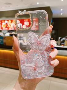 Embroidered Butterfly Decor Phone Case - Pink - View 1