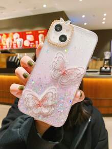 Embroidered Butterfly Decor Phone Case - Pink - View 2