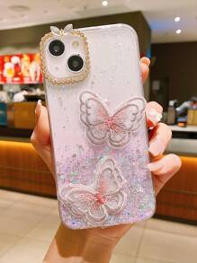 Embroidered Butterfly Decor Phone Case - Pink - View 3