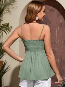 SHEIN Maternity Shirred Frill Trim Fake Button Cami Top