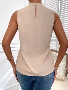 SHEIN Privé Frilled Neck Keyhole Back Blouse - Baby Pink - View 2