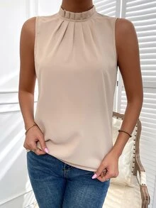 SHEIN Privé Frilled Neck Keyhole Back Blouse - Baby Pink - View 4