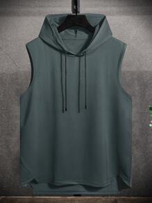 Manfinity Homme Hombres Top tank con cordón con capucha bajo irregular - Verde Oscuro - Ver 1