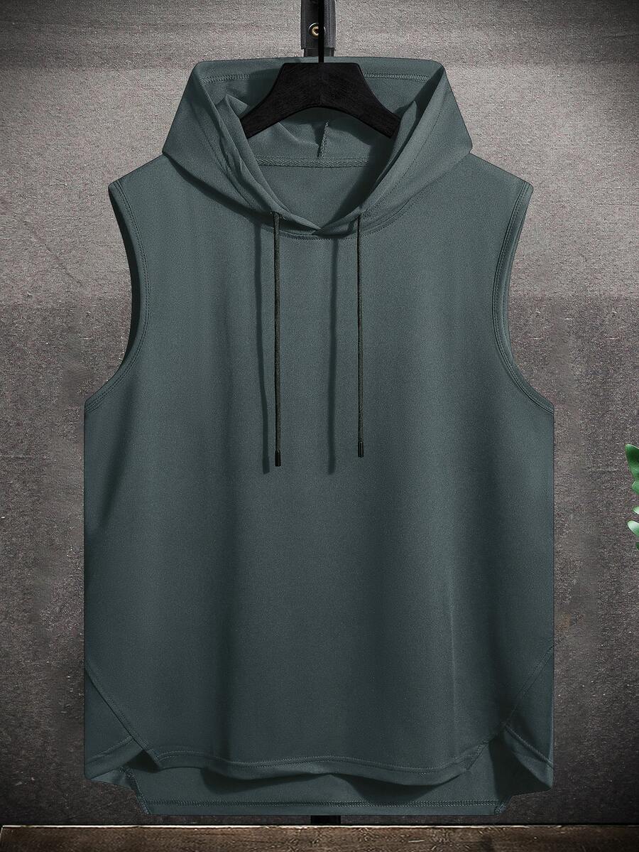 Manfinity Homme Hombres Top tank con cordón con capucha bajo irregular - Verde Oscuro - Ver 1