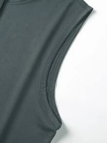 Manfinity Homme Hombres Top tank con cordón con capucha bajo irregular - Verde Oscuro - Ver 3
