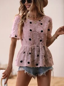 Áo sơ mi nữ Viên lá sen Chấm bi Giải trí - Bụi hồng - Xem 5