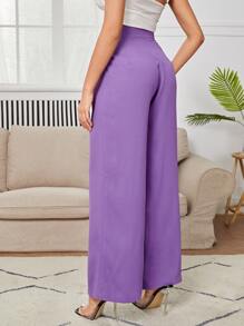 SHEIN PETITE Quần ống rộng xếp ly cạp cao - Màu Lilac Tím - Xem 2