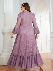 SHEIN Belle Plus Flounce Sleeve Ruffle Hem Lace Bridesmaid Dress - Purple - View 2
