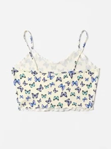 SHEIN Qutie Plus Lettuce Trim Butterfly Print Cami Top - Multicolor - View 2