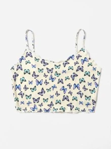 SHEIN Qutie Plus Lettuce Trim Butterfly Print Cami Top - Multicolor - View 3