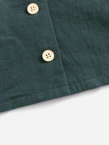 SHEIN EZwear Lapel Collar Buttoned Front Blouse - Dark Green - View 5