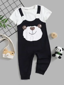 SHEIN Áo liền quần Em bé Hoạt hình Giải trí - Màu xanh hải quân - Xem 1