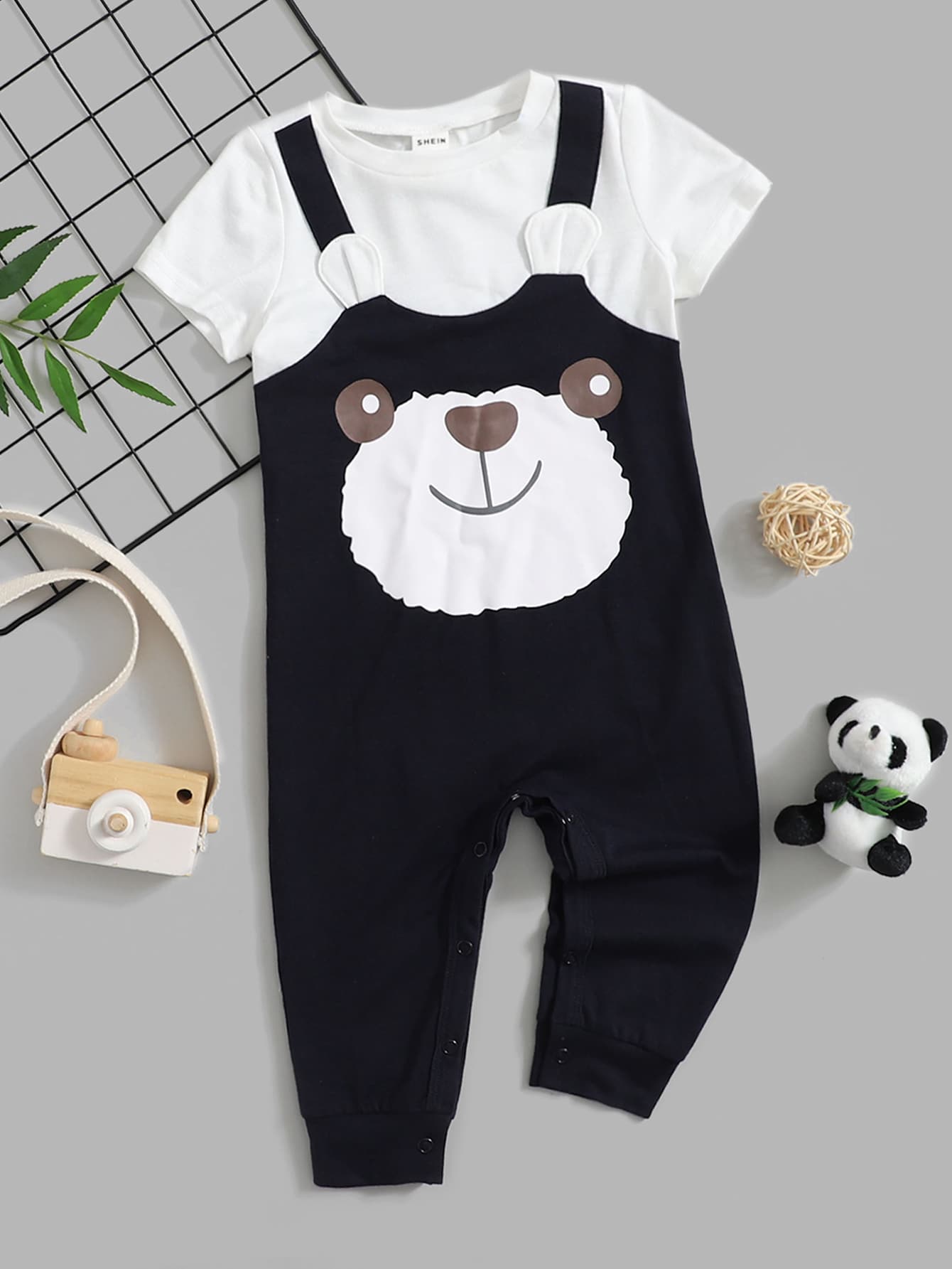 SHEIN Áo liền quần Em bé Hoạt hình Giải trí - Màu xanh hải quân - Xem 1