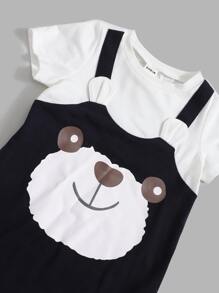 SHEIN Áo liền quần Em bé Hoạt hình Giải trí - Màu xanh hải quân - Xem 4