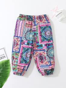 Baby Girl Scarf And Floral Print Jogger Pants