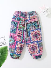 Baby Girl Scarf And Floral Print Jogger Pants