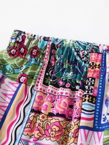 Baby Girl Scarf And Floral Print Jogger Pants