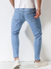 Manfinity Homme Quần Jeans Nam Nút Túi màu trơn - Rửa nhẹ - Xem 2