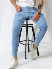 Manfinity Homme Quần Jeans Nam Nút Túi màu trơn - Rửa nhẹ - Xem 3