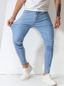Manfinity Homme Quần Jeans Nam Nút Túi màu trơn - Rửa nhẹ - Xem 4