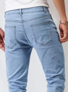 Manfinity Homme Quần Jeans Nam Nút Túi màu trơn - Rửa nhẹ - Xem 5