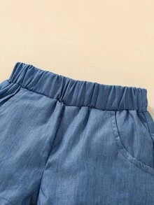 嬰兒單肩泡泡袖上衣和短褲 - 藍色 - 查看 7