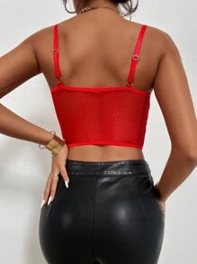 Top de tirantes bustier con abertura con encaje - Rojo - Ver 2