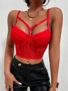 Top de tirantes bustier con abertura con encaje - Rojo - Ver 3