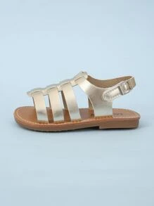 女童扁平鞋帶涼鞋,金色,適用於女孩