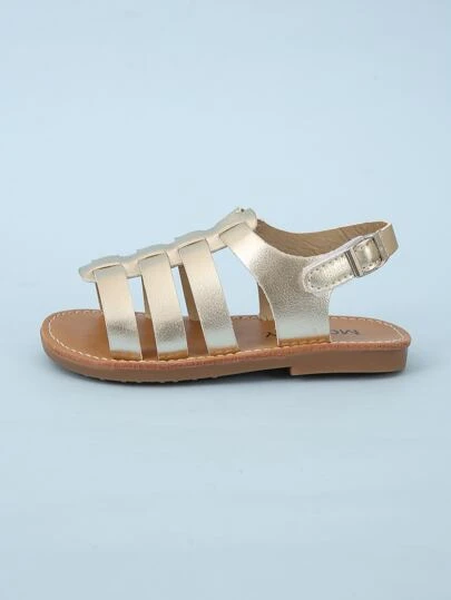 女童扁平鞋帶涼鞋,金色,適用於女孩