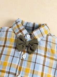 Baby Jungen Kariertes Shirt mit Schleife & Trägershorts