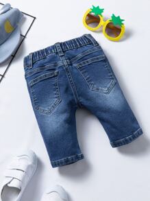 Baby Boy Ripped Bleach Wash Jeans - Medium Wash - View 2
